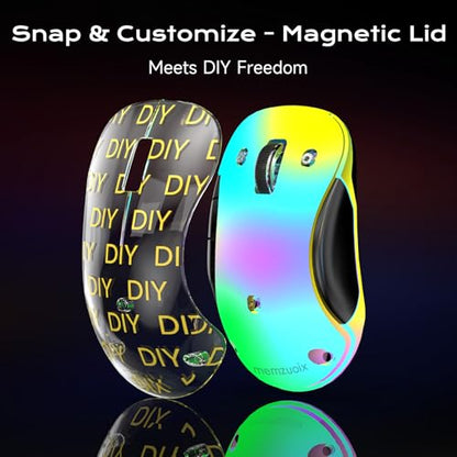 memzuoix 2.4G Aesthetic Wireless Mouse - Customizable Covers & LED Mood Lighting - Rechargeable Ergonomic Design, 5 Buttons, 1200 DPI for Office, Laptop, Mac - White - color: White