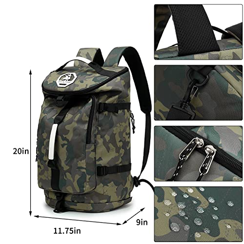 Kalesi Gym Duffle Bag Backpack 4-Way Waterproof with Shoes Compartment for travel Sport Hiking laptop - color: Camouflage