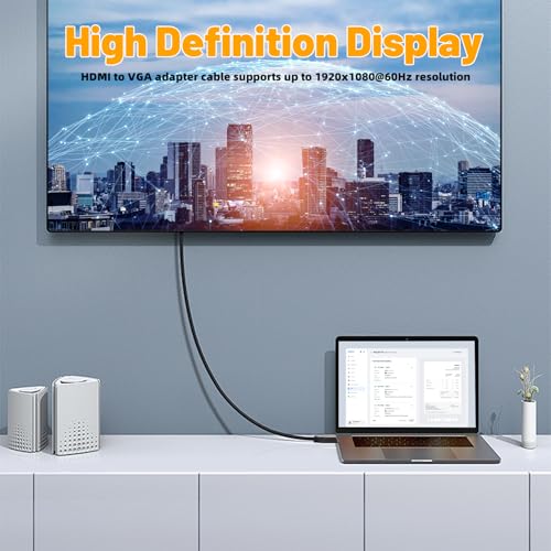 PANPEO HDMI to VGA Cable 6ft Gold for Laptop Monitor TV | HDMI to VGA adapter cable 6ft, Gold plated, 1080P, Plug and play no power needed, For laptop/projector/Xbox/Roku