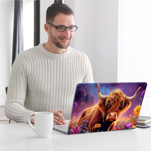 Universal Laptop Skin, DIY Cut-to-Fit Vinyl Cover Compatible with HP, Dell, Lenovo, Mac (13.3" to 15.6"), Anti-Scratch, No Residue & Bubble-Free Protective Decal Sticker, Highland Cow Night Sky - color: Highland Cow Night Sky
