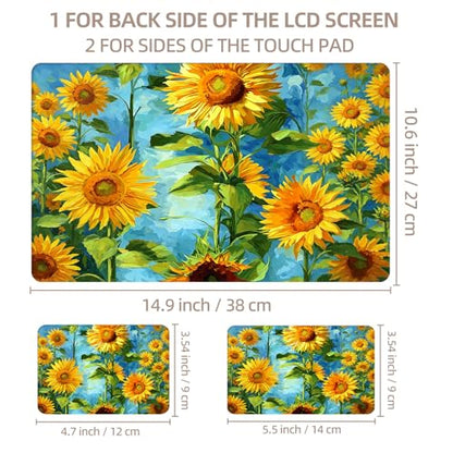 Universal Laptop Skin Sticker for 12/13/14/15.6 Inch Laptops, Reusable Vinyl Laptop Decal Cover, Waterproof Scratch Resistant Notebook Skin with 2 Wrist Pads,Sunflower Oil Painting - color: Sunflower Oil Painting