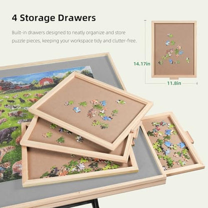 ALL4JIG 2000 Pieces Puzzle Table with Legs and Wheels, 28.50"×40.16" Wooden Jigsaw Puzzle Table with 4 Drawers & Cover,Vertical Option,Laptop&Drafting Table for Couch,for Lego Building - size: Large-2000pcs