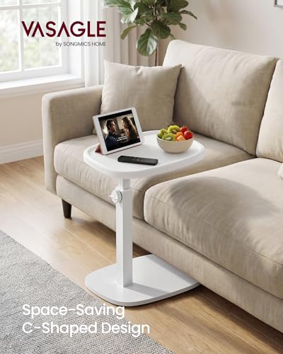 VASAGLE C Side Table Adjustable Height, Couch Sofa Table, End Table, TV Tray for Small Spaces, 11.8 x 15.7 x 27.2 Inches, for Living Room, Bedroom, Cloud White ULET363W101 - color: Cloud White