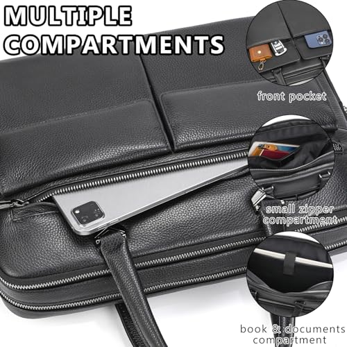 Leather Laptop Bag for Men Briefcase Fits 15.6 Inch Notebook Portable Shoulder Messenger Crossbody Bag for Travel Office - color: 821-black