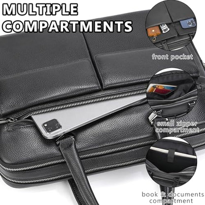 Leather Laptop Bag for Men Briefcase Fits 15.6 Inch Notebook Portable Shoulder Messenger Crossbody Bag for Travel Office - color: 821-black