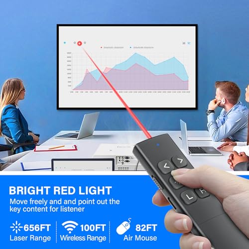 Presentation Clicker with Air Mouse - USB C Wireless Presenter Remote Clicker with Pointer, RF 2.4GHz PowerPoint Clicker for Presentation - color: Black