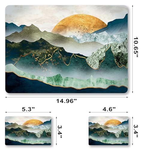 Removable Reusable Laptop Skin Sticker Decal Cover, (2 Wrist Pad Included) | 11.6”12" 13" 13.3" 14" 15" 15.4" 15.6" Laptop Netbook Skin Sticker Cover Art Notebook Protector , Green Mountain & Sun - color: Green Mountain & Sun