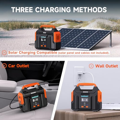 Bailibatt Portable Power Station 300W, 257Wh, 4.6lbs Solar Generator | Pure Sine Wave AC Outlet for Laptop. Backup Battery for Camping, Travel, Emergency, Home, RV, Outdoor, Hunting