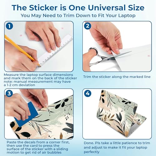 Reusable Universal Laptop Skin Sticker, Cut to Fit for 11.6–15.6 Inch Laptops, Waterproof Protective Film, No-Residue - Botanical Leaves - color: Botanical Leaves