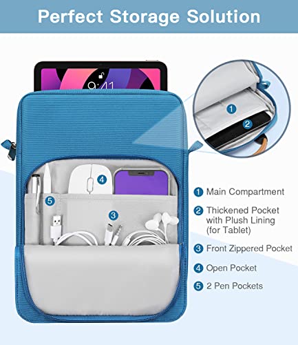 MoKo 9-11 Inch Tablet Sleeve Bag Handle Carrying Case with Shoulder Strap | Fits iPad Pro/Air/A16 11-inch, iPad 10th 10.9, iPad 9/8/7th 10.2, iPadAir 5/4th 10.9 and Tab S8/S9 11-inch, Peacock Blue - color: Peacock Blue, size: 9-11 inch