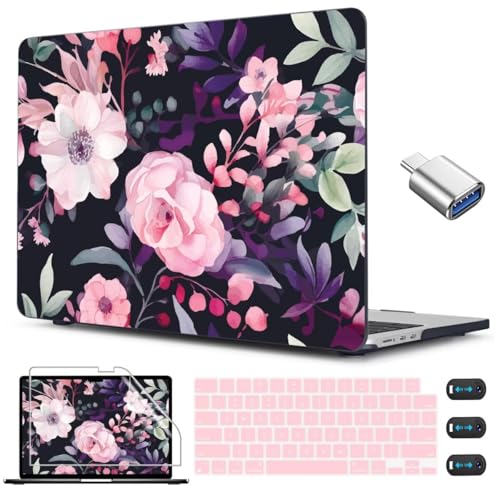 CISSOOK Compatible with MacBook Air 13 inch Case M2 M3 M4 M5 | A3449 A3240 A3113 A2681, 5in1 Set Hard Shell Case Keyboard Cover for MacBook Air 13 inch 2022 - 2026, Pink Flowers - color: Air13.6inch-Pink Flowers