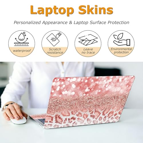 Universal Laptop Skin Sticker with 2 Wrist Pad Decals, 3-Piece Removable Vinyl Laptop Cover, Leopards Pink Waterproof Anti-Scratch, Easy-Trim Fit for 13.3" 14" 15.6" Laptops - color: Leopards Pink