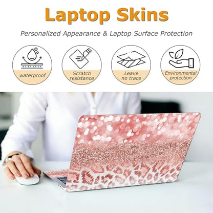 Universal Laptop Skin Sticker with 2 Wrist Pad Decals, 3-Piece Removable Vinyl Laptop Cover, Leopards Pink Waterproof Anti-Scratch, Easy-Trim Fit for 13.3" 14" 15.6" Laptops - color: Leopards Pink