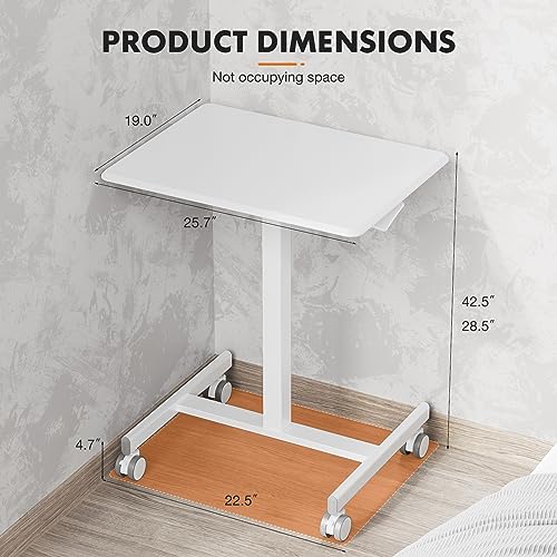 Sweetcrispy Mobile Rolling Desk, Small Standing Desk with Wheels | Adjustable Height Sit Stand Table, Portable Computer Workstations for Home Office, White - color: White