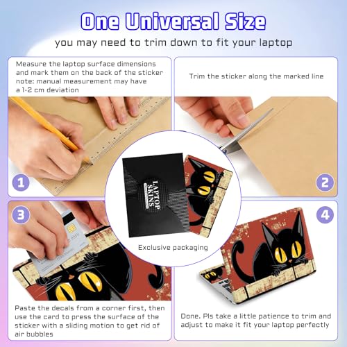 Universal Laptop Skin Sticker Decal, Compatible with MacBook HP Dell Lenovo 12"-15.6", Reusable Vinyl Notebook Cover 3PCS Set, High-Recognition Film-Cartoon cat Red wall - color: Cartoon cat Red wall