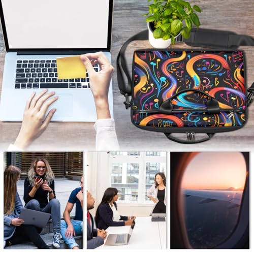 Laptop Shoulder Bag for Women Men, Waterproof Computer Case Messenger Bag Briefcase for Business Office Travel - color: Music Note Colorful