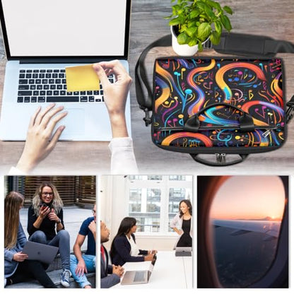Laptop Shoulder Bag for Women Men, Waterproof Computer Case Messenger Bag Briefcase for Business Office Travel - color: Music Note Colorful
