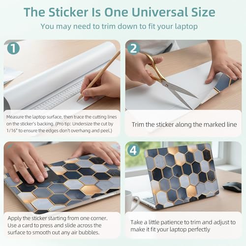 Universal Laptop Skin Decal, 3-Piece Vinyl Protector for 12 13 14 15.6" Notebook, Waterproof Anti-Scratch, Easy Trim & Bubble-Free Finish, Grey and Navy Blue Geometric Cubes - color: Grey and Navy Blue Geometric Cubes