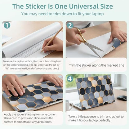 Universal Laptop Skin Decal, 3-Piece Vinyl Protector for 12 13 14 15.6" Notebook, Waterproof Anti-Scratch, Easy Trim & Bubble-Free Finish, Grey and Navy Blue Geometric Cubes - color: Grey and Navy Blue Geometric Cubes