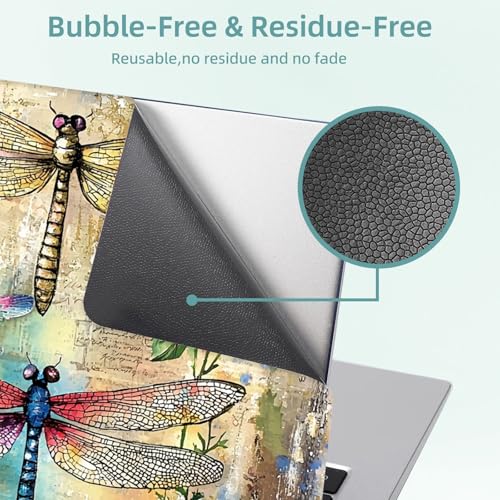 Universal Laptop Skin Decal, 3-Piece Vinyl Protector for 12 13 14 15.6" Notebook, Waterproof Anti-Scratch, Easy Trim & Bubble-Free Finish, Dragonflies and Flowers - color: Dragonflies and Flowers