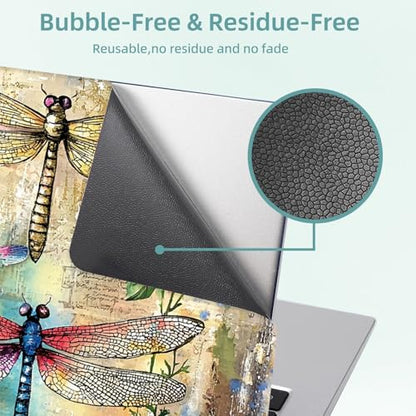 Universal Laptop Skin Decal, 3-Piece Vinyl Protector for 12 13 14 15.6" Notebook, Waterproof Anti-Scratch, Easy Trim & Bubble-Free Finish, Dragonflies and Flowers - color: Dragonflies and Flowers