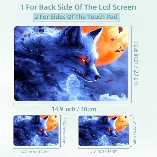 Universal Laptop Skin Decal, 3-Piece Vinyl Protector for 12 13 14 15.6" Notebook, Waterproof Anti-Scratch, Easy Trim & Bubble-Free Finish, Mystical Nine-Tailed Fox - color: Mystical Nine-tailed Fox