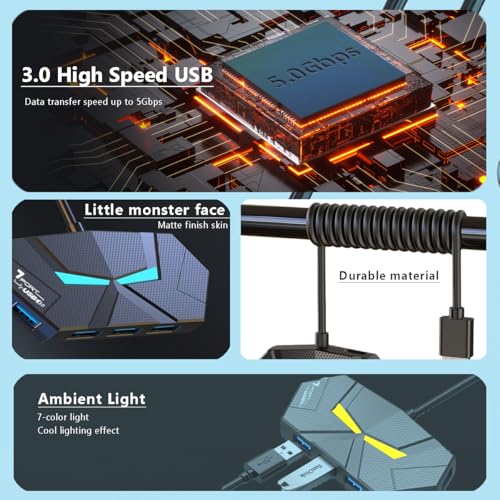 USB 3.0 Hub, 4-Port USB Hub, USB Splitter, USB Extender with Power Port for Laptop, PC, Xbox, Gamepad,Flash Drive, HDD, Console, Printer, Camera,Keyborad, Mouse,USB Fan - style: 4-port USB C