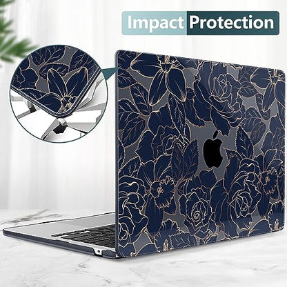 TWOLSKOO for MacBook Air 13 inch Case M5 2026 M4 2025 M3 M2 2024-2022 A3449 A3240 A3113 A2681, Plastic Hard Shell & Keyboard Cover & Screen Film for MacBook Air 13.6 inch Case, Elegant Roses - color: Elegant Roses X822