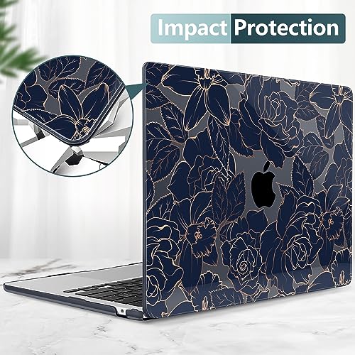 TWOLSKOO for MacBook Air 13 inch Case M5 2026 M4 2025 M3 M2 2024-2022 A3449 A3240 A3113 A2681, Plastic Hard Shell & Keyboard Cover & Screen Film for MacBook Air 13.6 inch Case, Elegant Roses - color: Elegant Roses X822