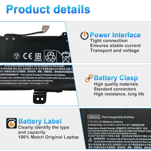 GM02XL GB02XL 917725-855 Laptop Battery Replacement for HP Chromebook 14 G5 14-CA000NA 11 G6 G7 EE X360 11 G1 Series L42583-005 HSTNN-DB7X HSTNN-UB7M L42550-541 L42583-002 7.7V 47.3Wh - size: 7.71*2.24*0.26inch GM02XL