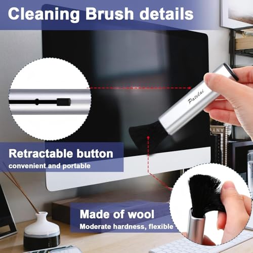 Patelai 6 Pack Retractable Keyboard Cleaning Brushes, Anti-Static Soft Bristle Mini Electronics Duster for Laptop, Camera, Phone, Car Interior, Black/Silver
