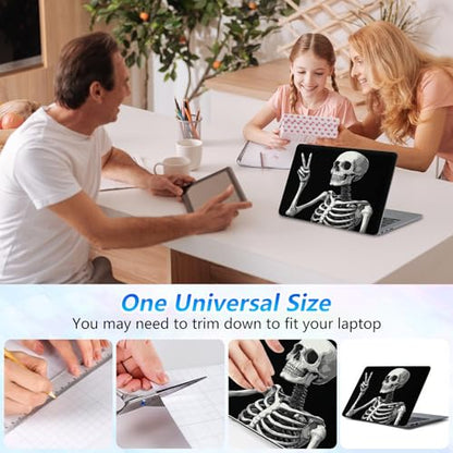 Universal Laptop Skin Sticker Decal with 2 Wrist Pad Skins, Waterproof Scratch Vinyl Cover for 11–15.6 Inch MacBook, HP, Dell, Lenovo, Cutable & Reusable,Funny Peace Sign Skeleton - color: Funny Peace Sign Skeleton