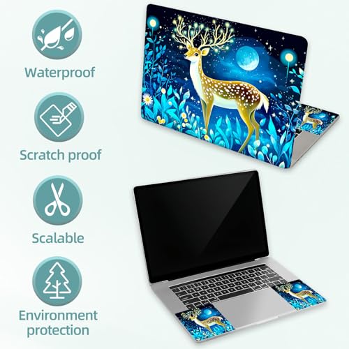 Universal Laptop Skin Decal, 3-Piece Vinyl Protector for 12 13 14 15.6" Notebook, Waterproof Anti-Scratch, Easy Trim & Bubble-Free Finish, Deer Standing in Moonlight - color: Deer Standing in Moonlight