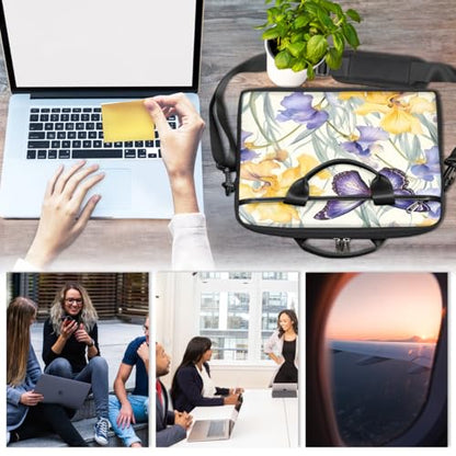Laptop Shoulder Bag for Women Men, Waterproof Computer Case Messenger Bag Briefcase for Business Office Travel - color: Purple Yellow Iris Flower Butterfly