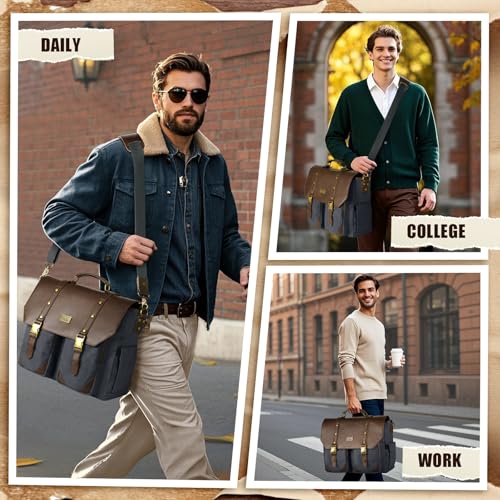 MATEIN Professional Work Bag with USB Port, 15.6 Inch Laptop Messenger Bag | Men Canvas Briefcase, Wet Pocket, RFID Blocking Pocket, Water Resistant, Computer Sachel, Commuting, Brown & Charcoal Grey - color: Brown & Charcoal Grey