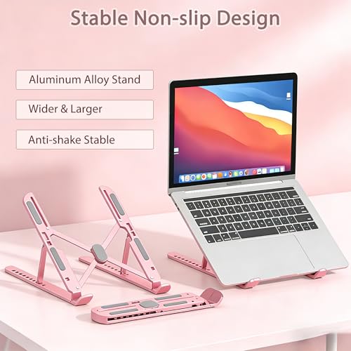 Ergonomic Foldable Computer Stand, 10-Level Height Adjustable Aluminum Laptop Stand, Compatible with 17.3 Inch Laptops, Tablets & Drawing Tablets, for MacBook, HP, Lenovo, Dell (Pink) - color: Pink