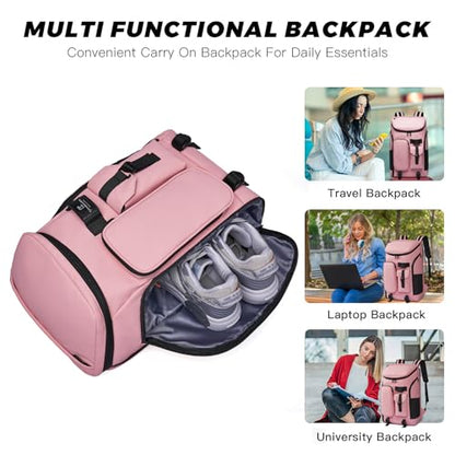 Carry on Travel Backpack for Men Women,30L Multi-Pocket 17.3inch Laptop Backpack, Sports Gym Tennis Badminton Backpack with Shoe Compartment-Pink - color: Pink-30l
