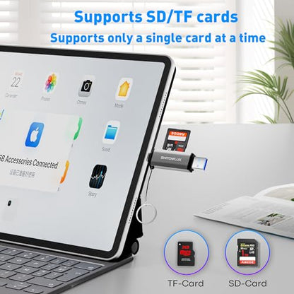 SD Card Reader USB C, 2-in-1 Dual Slot Micro SD Adapter, USB 3.0 High Speed Memory Card Reader for SD,Micro SD,SDHC,SDXC,Compatible with MacBook Pro/Air, iPhone 15/16, iPad, Laptop, Android