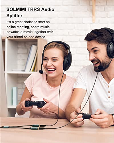 Headphone Splitter (4 Feet) 3.5mm TRRS Male to Two TRRS Female Adapter Compatible with 2 Audio and Microphone Headsets to PC, Laptop, Android, Windows, Smartphones - size: 4 Feet