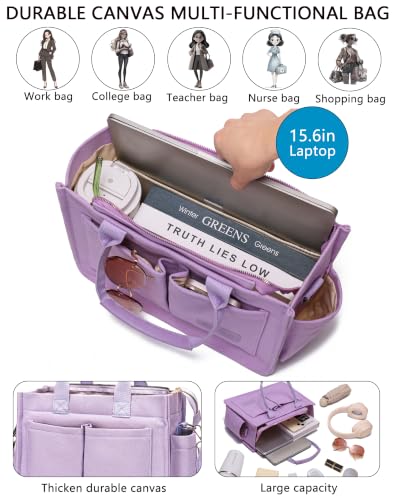 Canvas Tote Bag for Women,Women's Bags Crossbody Bags Work Laptop Tote Bag Large Handbags Purse for Travel Nurse Teacher - color: New Upgrade Plus Purple With Compartments and Inner Cup Holders