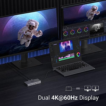 UGREEN USB C Docking Station Dual Monitor 4K@60Hz, 11-in-1 Dock with 2xHDMI | Single 8K@30Hz, 10Gbps Data Port, 100W PD, 1G Ethernet, SD/TF 3,0, Revodok Pro 211 Compatible for Thinkpad, Dell, HP, Lenovo