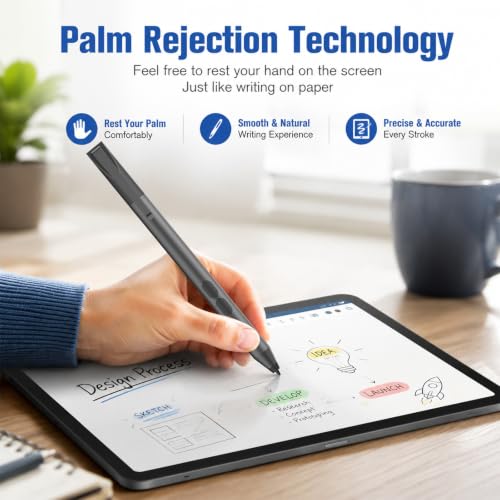 Active Pen for Dell 2-in-1 Touchscreen Laptop, MPP Stylus, Palm Rejection | 1024 Pressure Level, Palm Rejection, Dual Shortcut Buttons, 2500-Hour Battery for Inspiron 5379/7586, Latitude 3190/3390/7230 - color: Black