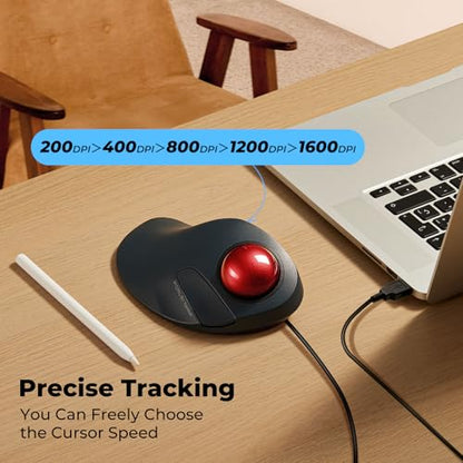 Wired Trackball Mouse for Large Hands, Ergonomic Design Reduces Wrist & Muscle Strain, Precision Tracking with Easy Index Finger Control, Compatible with PC, Laptop, Windows, Mac, Red - color: A-Red