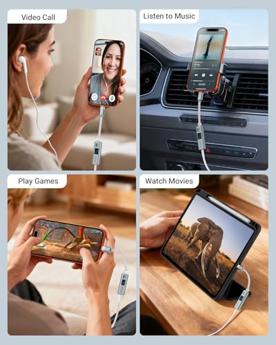 MoKo USB C to 3.5mm Jack Audio Adapter, Dual DAC Chip CX31993 & MAX97220 | Built-in HiFi Amplifier, 32bit/384KHz Hi-Res Certified, Supports In-line Controls, For Android iPhone PC Mac Switch PS5, Grey - color: Grey