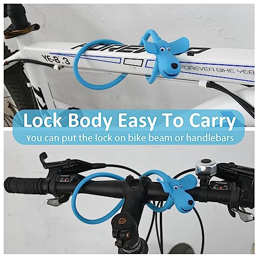 Bike Cable Lock with Keys,Silicone Covered Kids Cable Lock Cartoon Lock,2 Feet Lock for Bike,Door,Skateboard,Helmet and More (Blue, Large) - color: Blue