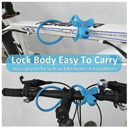 Bike Cable Lock with Keys,Silicone Covered Kids Cable Lock Cartoon Lock,2 Feet Lock for Bike,Door,Skateboard,Helmet and More (Blue, Large) - color: Blue