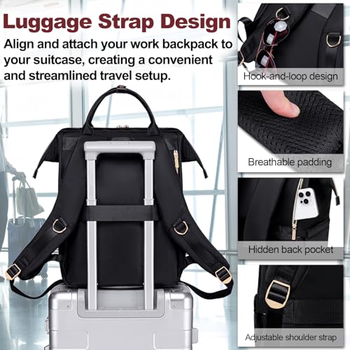 Otevan 15.6 inch Laptop Backpack for Women, Work & Travel Backpack with Insulated Lunch Box, Black Classic, 24009 - color: Black Classic