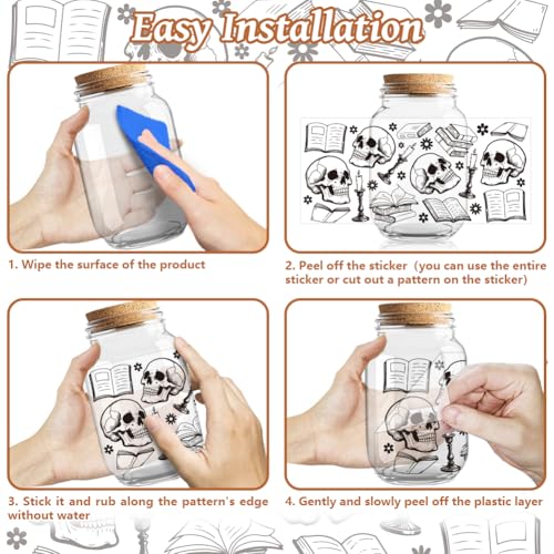 Book and Skull UV DTF Cup Wraps, 10 Sheets Transfer Sticker | Waterproof UV DTF Stickers, Custom Vinyl Decals for 16oz Coffee Cups Tumblers Bottles Mugs, DIY Gifts & Crafts - style: Book and Skull