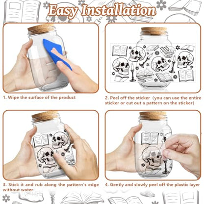 Book and Skull UV DTF Cup Wraps, 10 Sheets Transfer Sticker | Waterproof UV DTF Stickers, Custom Vinyl Decals for 16oz Coffee Cups Tumblers Bottles Mugs, DIY Gifts & Crafts - style: Book and Skull