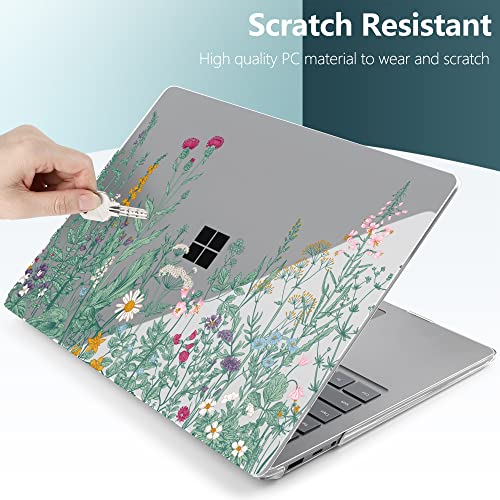 TWOLSKOO Case for 13.5" Microsoft Surface Laptop 5/4/3 with Metal Palm Rest Model 1951/1868, Plastic Hard Shell Case with Screen Protector + Keyboard Cover + Dust Plug, Botanical Illustration